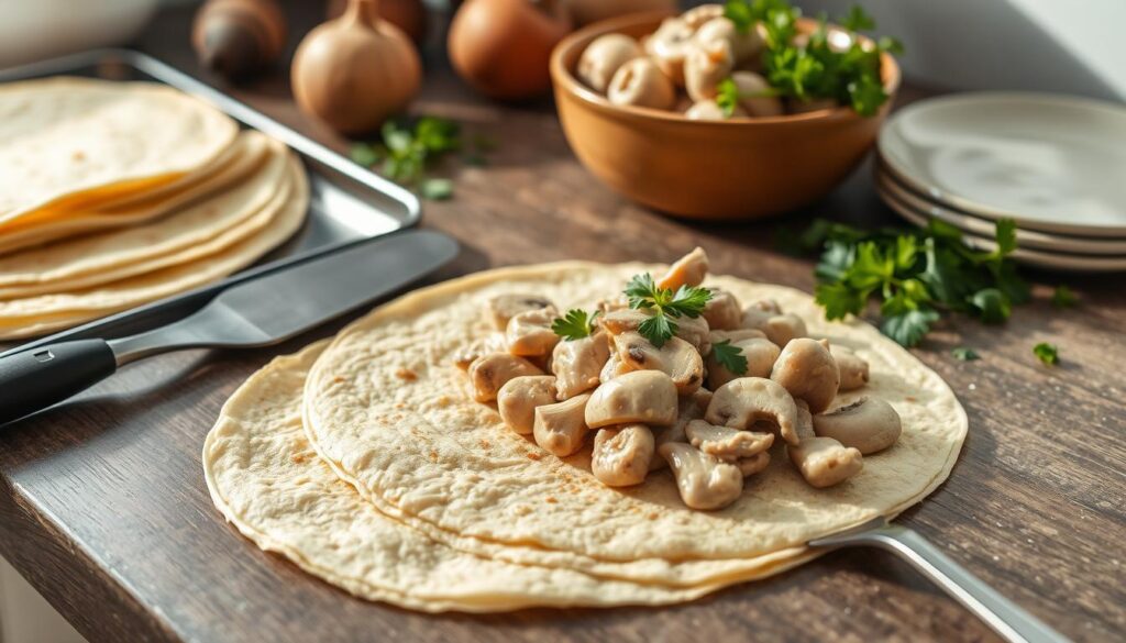 Crêpes farcies au poulet et aux champignons