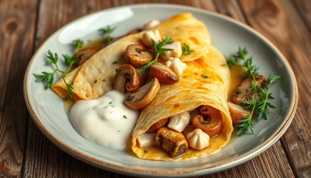 Crêpes farcies au poulet et aux champignons